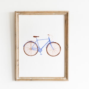 Watercolor Bike Print, Blue bike print, Bicycle Wall Art, Vintage Bike Print, Kids Room Decor, Nursery Decor, Beach nursery