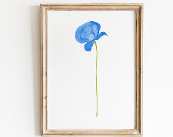 Watercolor Blue Poppy Flower Art Print, Poppy Print, Blue Poppy Art, Flower Art Set, Poppy decor, Poppy Flower Prints, Poppy Art