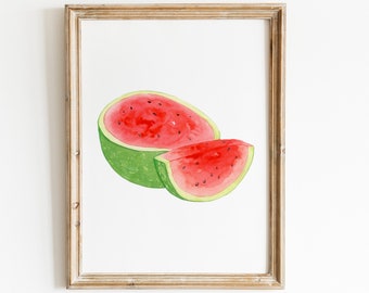 Aquarel watermeloen print, Aquarel fruit, Keuken Kitsch, Keuken Decor, koken cadeau, Aquarel Watermeloen Wall Art,