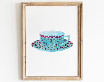 Tea cup watercolor art print, tea cup art, teacup print, Kitchen decor wall art, Kitchen wall decor, kitchen art print, housewarming gift