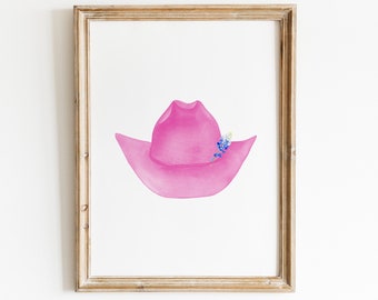 Watercolor Pink Cowboy Hat Art Print, Pink Western Print, Pink Cowgirl Hat Print, Western Cowboy Hat Wall Art, Texas Art, Country Home Decor