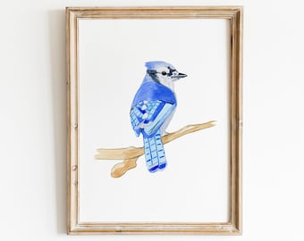 Watercolor Blue Jay Art Print, Blue Jay Wall art, Blue Jay painting, jaybirds art print, living room art, kitchen wall art, Bird Lover gift