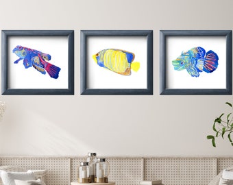 Tropical Fish print, Fish Watercolor Print Set, Angel fish art, sea life art, Tropical fish Watercolor painting, fishing art print set