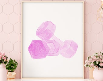 Watercolor Pink Fitness Dumbbells Art print, Fitness poster, Gym Lover Gift, Gym Wall Art, Sports Decor, Gym Decor, Fitness Wall Art