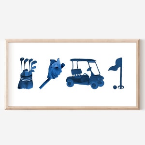 Golf Nursery Pano Art, Akwarela Golf Pano Print, Niebieski Golf Decor, Golf Art, Golf Gift, Golf Baby Room, Golf Baby Gift, Golf Nursery Gift