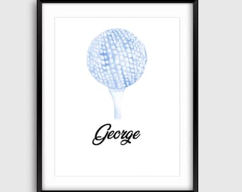 Watercolor Personalized Golf Poster, golf ball print, Blue Golf Watercolor Paintings, Golf Paintings print, golf art, golf gifts for men