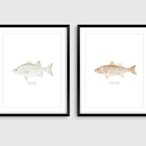 Watercolor Bass Print, Bass Fish Art, set of 2 Fish Wall Decor, Bass Watercolor Set, Man Cave Decor, Fishing Art Print, Lakehouse Decor