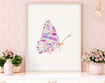 Watercolor Pink Butterfly Art, Butterfly Nursery Art, Pink Butterfly Art Prints, Girl Nursery Art, Butterfly Nursery Decor Girl, Baby Gift