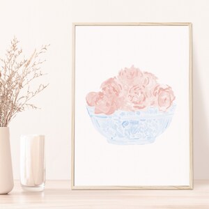 Watercolor Pink Peonies in Chinoiserie bowl, Peonies print, Chinoiserie Pink peonies floral print, neutral porcelain print, chinoiserie art image 2