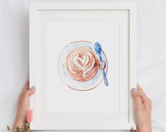 Watercolor Coffee Print, Coffee Poster, Kitchen Art Print, Coffee Lover Gift, Coffee Wall Decor, home office wall art, Watercolor Coffee Cup
