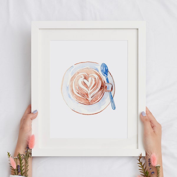 Watercolor Coffee Print, Coffee Poster, Kitchen Art Print, Coffee Lover Gift, Coffee Wall Decor, home office wall art, Watercolor Coffee Cup