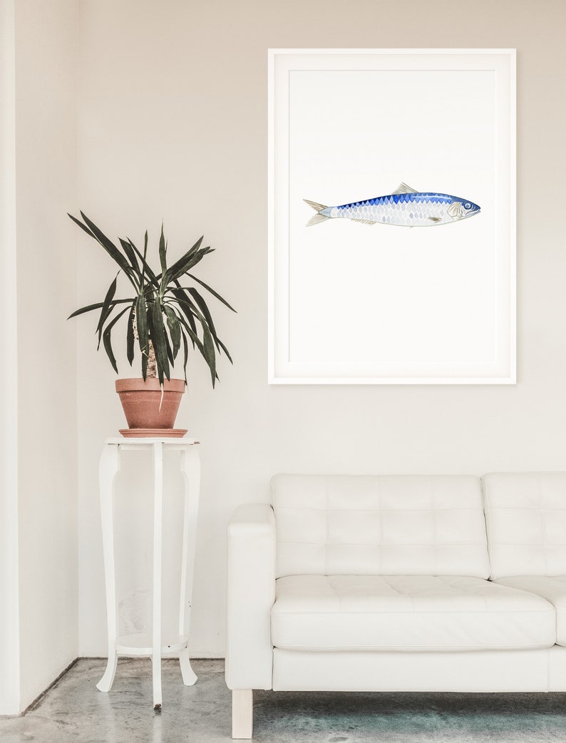 Sardine Fish watercolor art print, Sardine Art Print, Lake house Decor, Beach house decor, Fish Decor, Coastal Wall art image 6