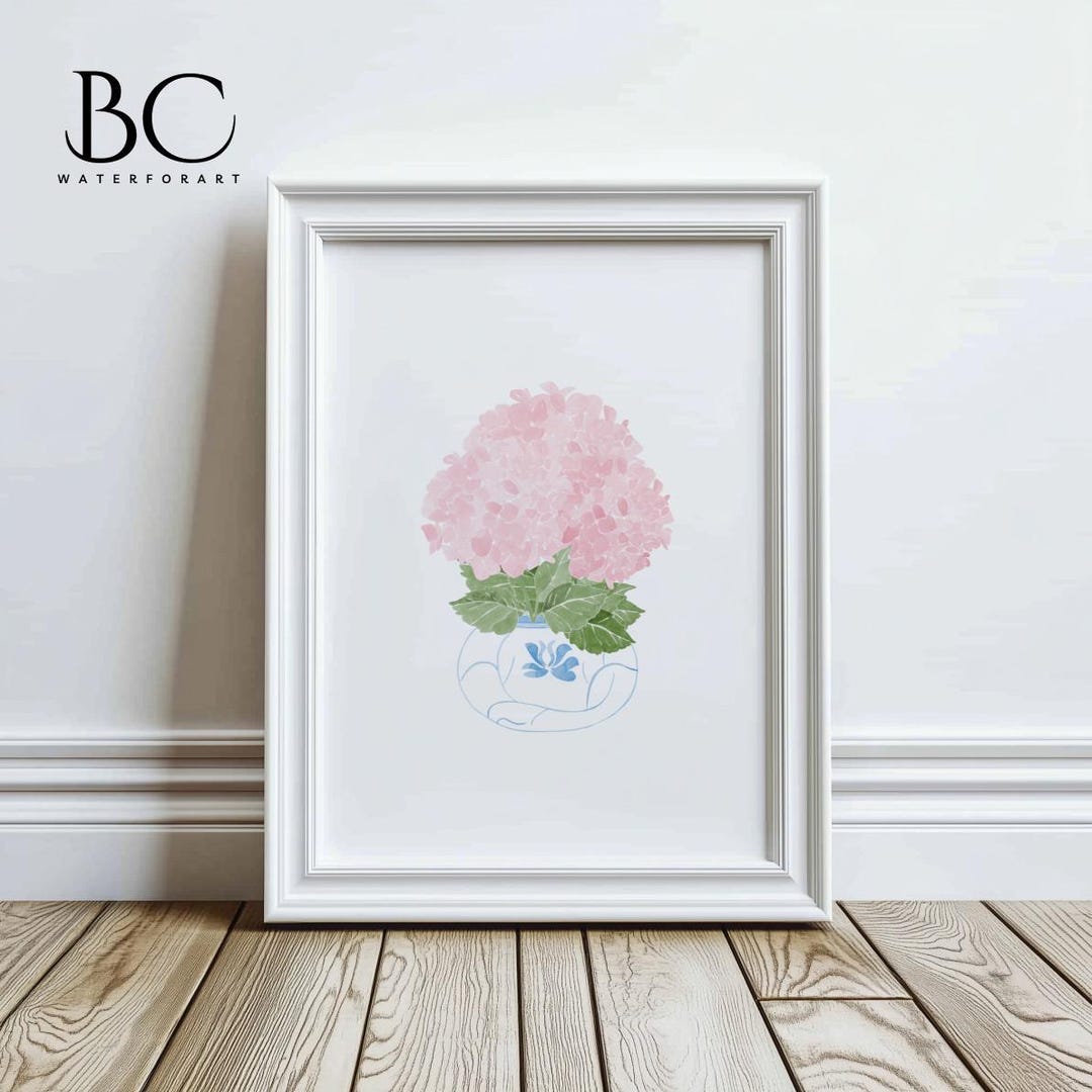Watercolor Pink Hydrangea Art Print, Perfect Floral Wall Decor ...