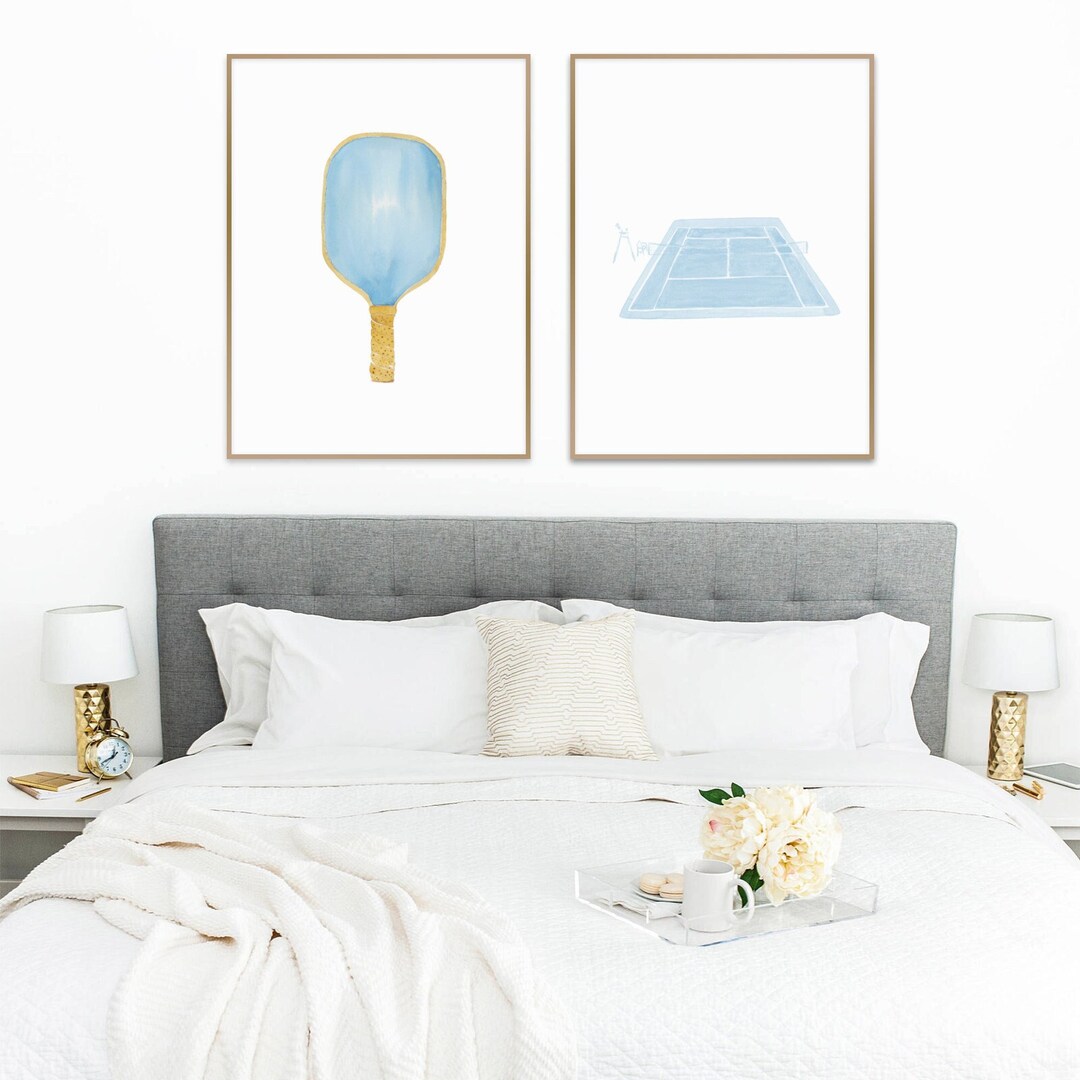 Blue Pickleball Gallery Wall Decor, Watercolor Pickleball Art Print Set