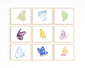 Watercolor Butterfly Print Set, Butterfly Nursery Art, Butterfly Art Prints set of 9, Girl Nursery Art, Butterfly Nursery Decor, Baby Gift