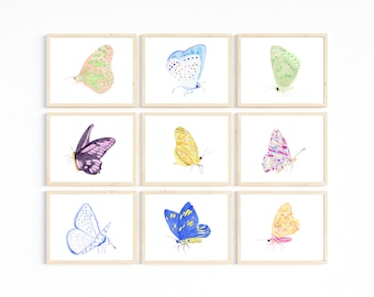 Watercolor Butterfly Print Set: Nursery Gallery Wall Art