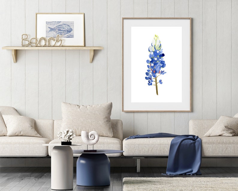 Watercolor Bluebonnet Painting Art Print, Texas Hill Country Wildflower Home Wall Decor, Country Living, Farmhouse, Gift for Flower Lovers image 4