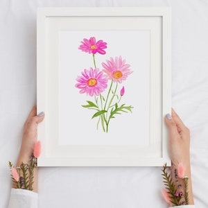 Watercolor Pink Daisy Art Print, Pink Watercolor Flower art, Botanical Prints, Watercolor Daisy Painting, Daisies Kitchen Decor, Daisy Art image 3