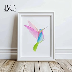 Aquarell Kolibri Kunstdruck, Tier Wandkunst, Vogel Malerei, Kolibri Geschenk, Kolibri Vogel Dekor, Kinderzimmer Wandkunst