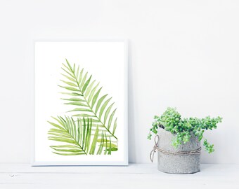 Watercolor green Leaf Print, Botanical Prints, Plant Artwork, Greenery Art, fern motifs, Living Room Wall Art, Plant Lover Gift