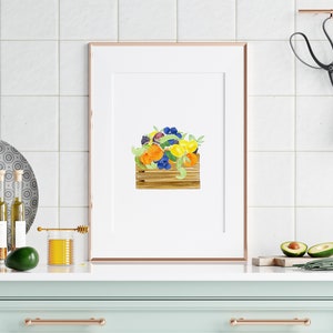 Watercolor Fruit Basket Art Print, Kitchen Decor print, Watercolor fruit, Kitchen Wall Art, farmers market basket art print, food home decor image 6