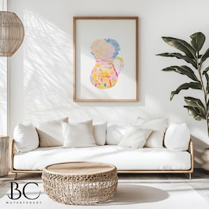 Watercolor hydrangeas in pitcher art print, Grand millennial decor, Coastal or country home decor, Floral Art Decor, Hydrangea lover gift