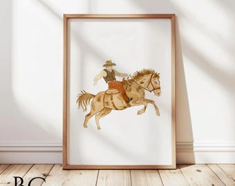 Watercolor Cowboy Print, Rodeo man Art, Cowboy Home Wall Poster, Ranch Farm Country Home Decor, Western Style Decor and Gift