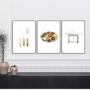 Watercolor Barbecue Grill Print Set, Barbecue Gifts, Barbeque art, Grill art, Grilling Wall Decor, Man Cave Gift, Kitchen Wall Art,Chef Gift image 2