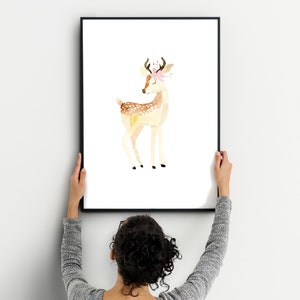 Watercolor Deer Woodland Nursery Wall Art, Woodland Animal Prints, Girls Room Wall Art, Girls Bedroom, Watercolor Animals, nursery wall art image 2