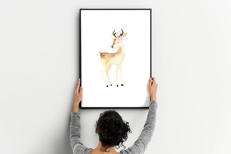 Watercolor Deer Woodland Nursery Wall Art, Woodland Animal Prints, Girls Room Wall Art, Girls Bedroom, Watercolor Animals, nursery wall art image 2