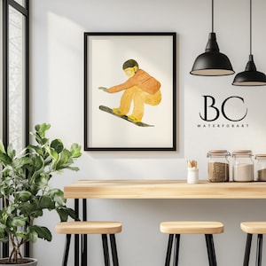 Watercolor snowboard rider print, Snowboard poster, Winter wall decor, Snowboarder gift, Snowboard wall decor, Snow Sport art
