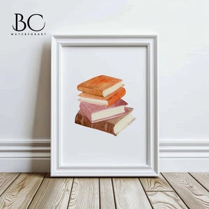 Watercolor Stack of Books art print, Home Office Decor, Library Wall Art, Book Reading Art, Vintage Book Art Lover Gift, Teacher Gift