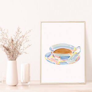 Watercolor Coffee Print, Coffee Poster, Kitchen Art Print, Coffee Lover Gift, Coffee Wall Decor, Home office wall art,Chinoiserie Coffee Art image 4