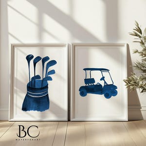 Sztuka Golfa w Przedszkolu, Zestaw 2 Wydruków Akwarelowych Golfowych, Niebieski Dekor Golfowy, Sztuka Golfowa, Prezent Golfowy, Pokój Golfowy Dla Dzieci