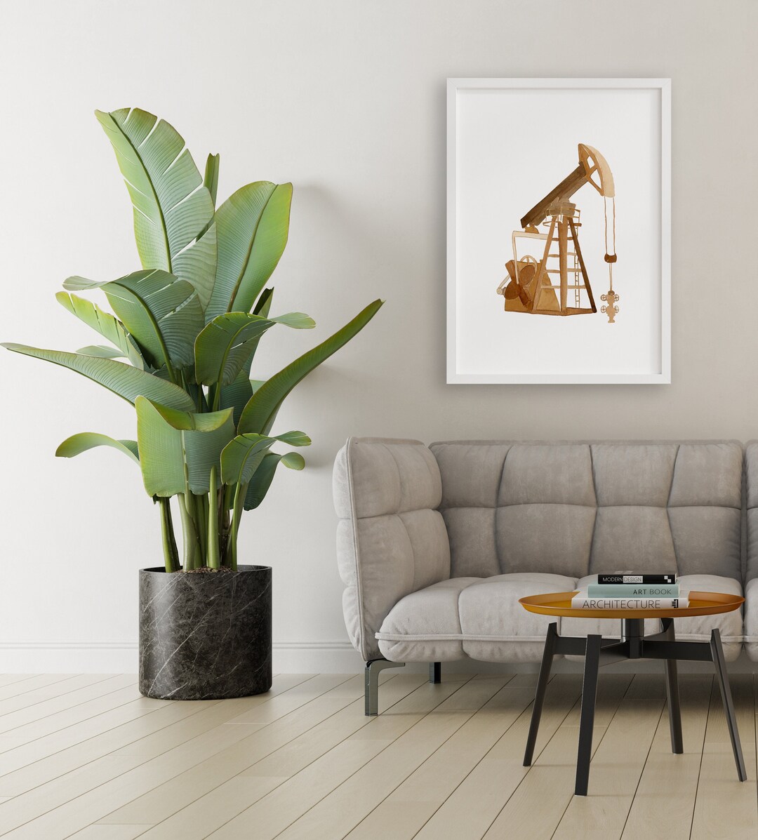 Watercolor Oilfield Pump Jack Art Print Rustic Oil Well Print Decor for