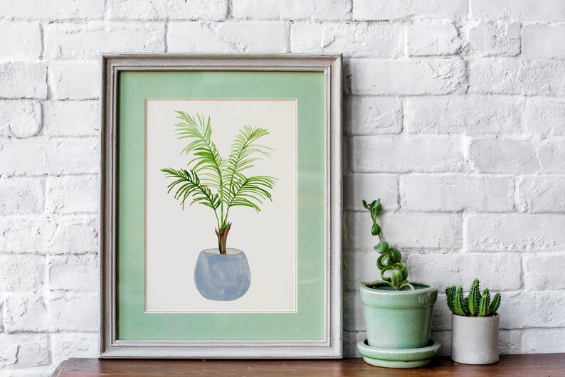 Watercolor Fan Palm Plant Art Print, botanical print, fashion wall art, tropical decor, Vase Tropical Leaves Print, Palm Leaf Print image 3