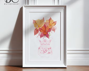 アヴィ　ファイラー　リトグラフ　花瓶の花　67枚 水彩コロンバインアートプリント：ピンクのシノワズリ花瓶、花柄の