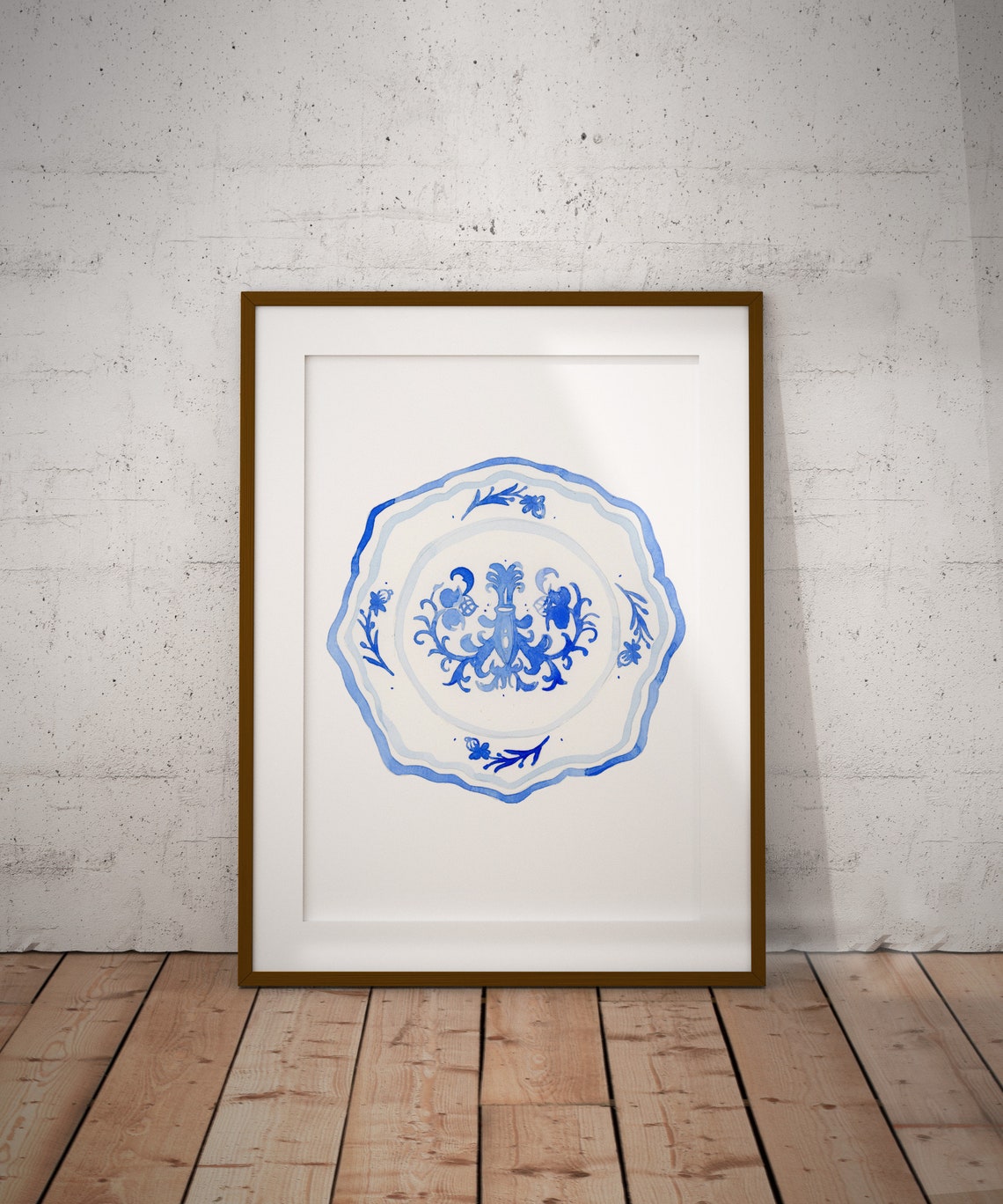 Blue and White Porcelain Plate Print Art Blue & White Etsy
