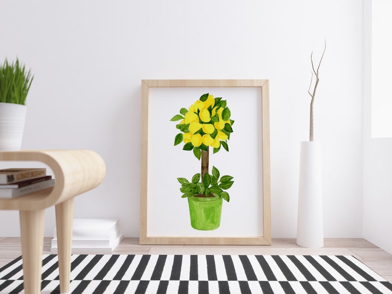 Lemon Tree Ginger Jar Art Print, watercolor green porcelain lemon wall art decor, Citrus Tree wall art, lemon wall art, lemon Kitchen Prints image 6