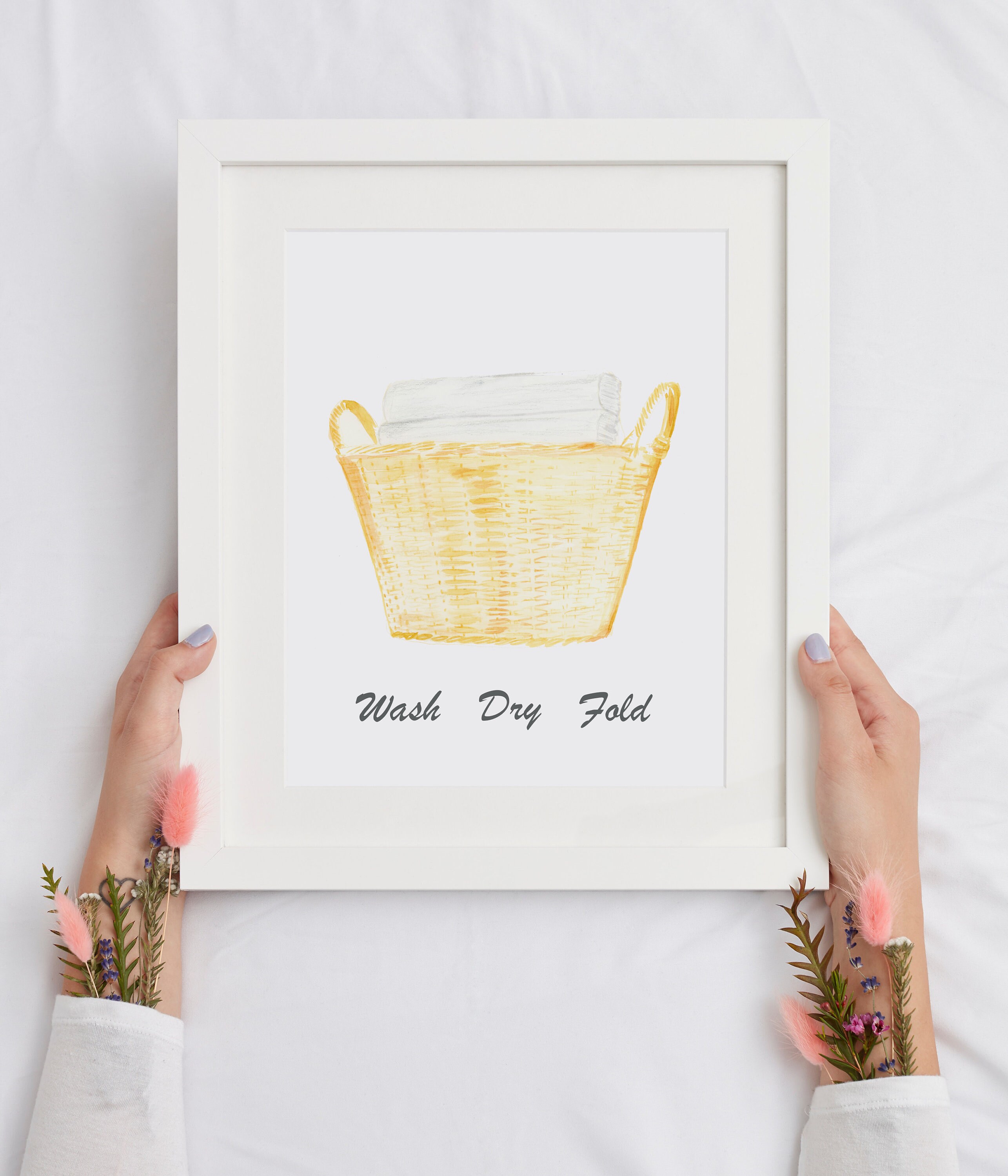 Watercolor Laundry Room Decor Wicker Laundry Basket Art Etsy