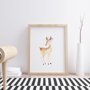 Watercolor Deer Woodland Nursery Wall Art, Woodland Animal Prints, Girls Room Wall Art, Girls Bedroom, Watercolor Animals, nursery wall art image 3