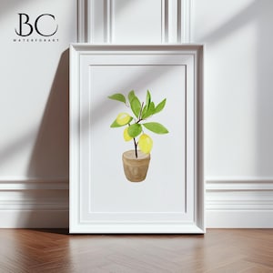 Watercolor Lemon Tree Art Print, Citrus Tree Painting, Lemon Tree Print, Citrus Lover Art, Kitchen Wall Art, Lemon Home Decor Wall Art