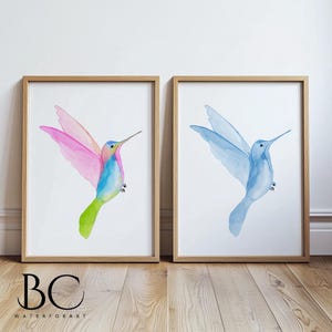 Watercolor Hummingbird Art Prints, Set of 2 Birds Art Decor, Animal Nursery Wall Art, Bird Lover Gift, Bird Painting, Bird Gallery Wall