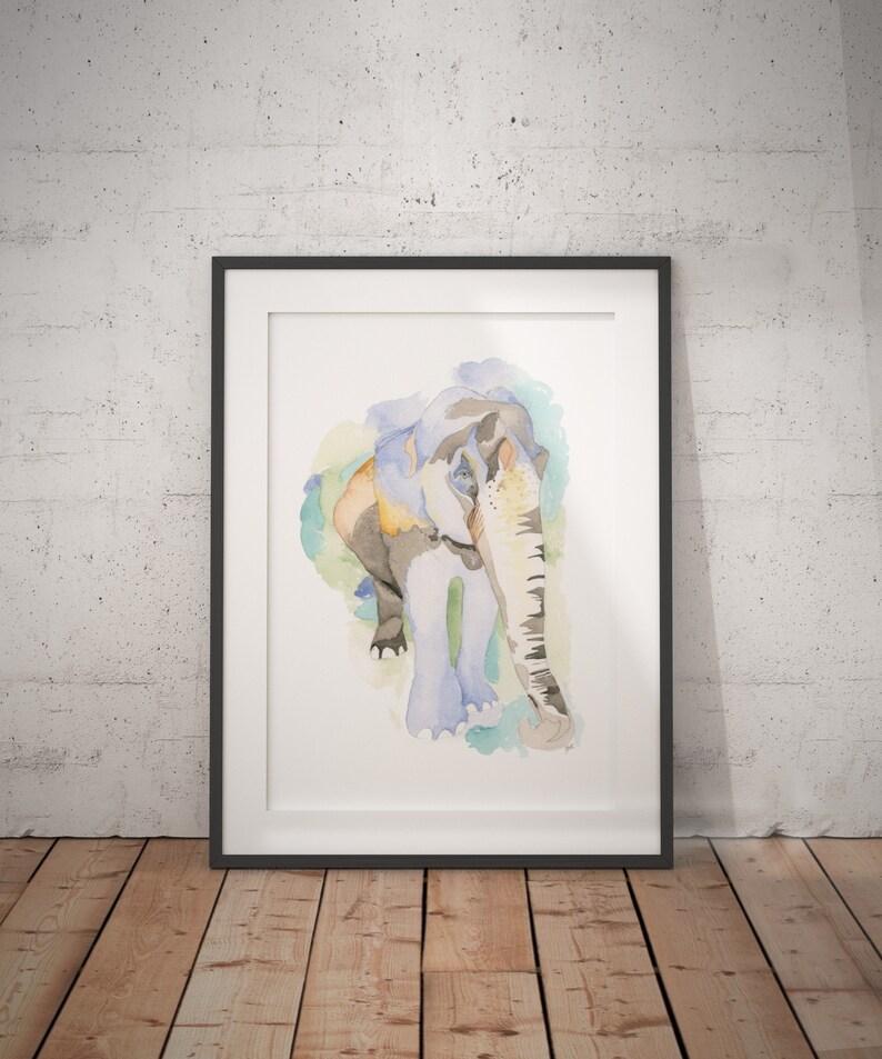 Elephant wall art , Watercolor elephant Nursery Art, watercolor elephant print, kids wall, kids animal wall, Elephant Watercolor Print image 3