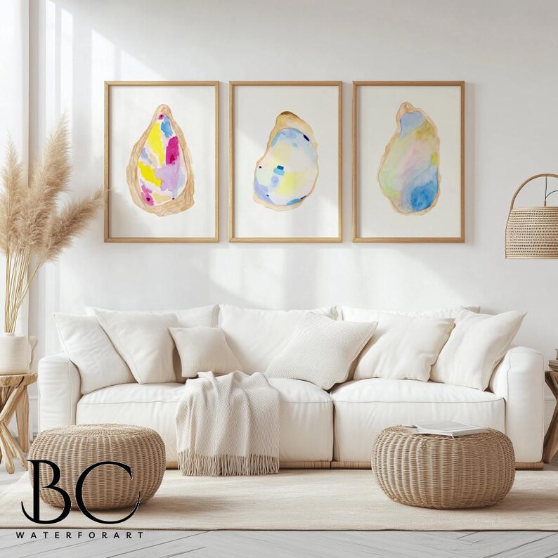 Watercolor Oyster Art Print Set of 3, Oyster Shell Prints, Beach House ...