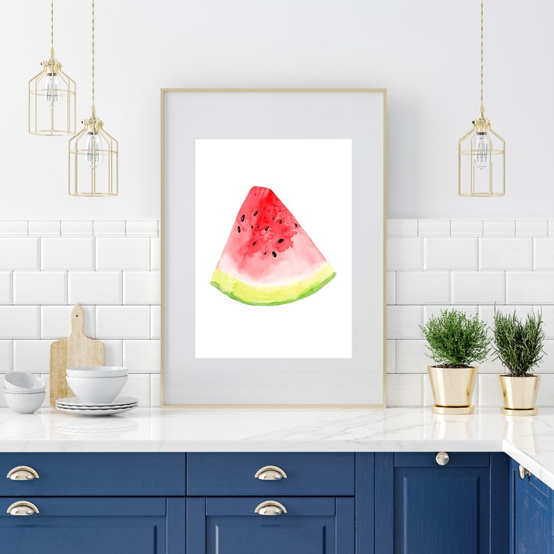 Watercolor Watermelon print, Watermelon Print, Fruit Art Print, Kitchen Wall Art, Kitchen Decor, Watercolor Food Print, Watermelon Decor image 2