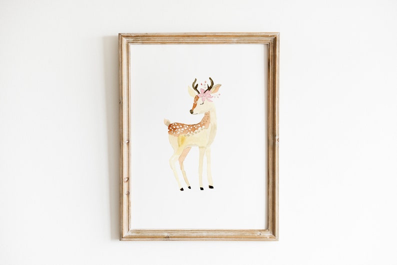 Watercolor Deer Woodland Nursery Wall Art, Woodland Animal Prints, Girls Room Wall Art, Girls Bedroom, Watercolor Animals, nursery wall art image 1