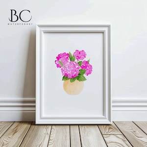 Watercolor Pink Hydrangea Print, Hydrangea in Clay Pot, Pink Hydrangea Print, Hydrangea Wall Art, Gallery Wall Art, Hydrangea Lover Gift