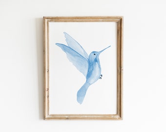 Watercolor Hummingbird Art Print, Blue Hummingbird Wall art, Hummingbird painting, Hummingbird gift, Hummingbird print,Hummingbird decor