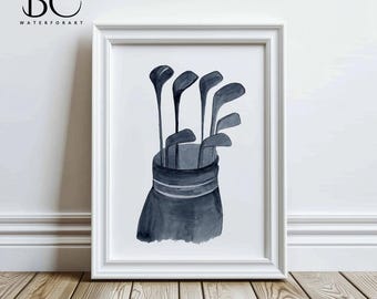 Watercolor golf club wall art , Fathers day gift, golf club print, gift for him, Golf Paintings, Golf Paintings, golf art, golf gift for men